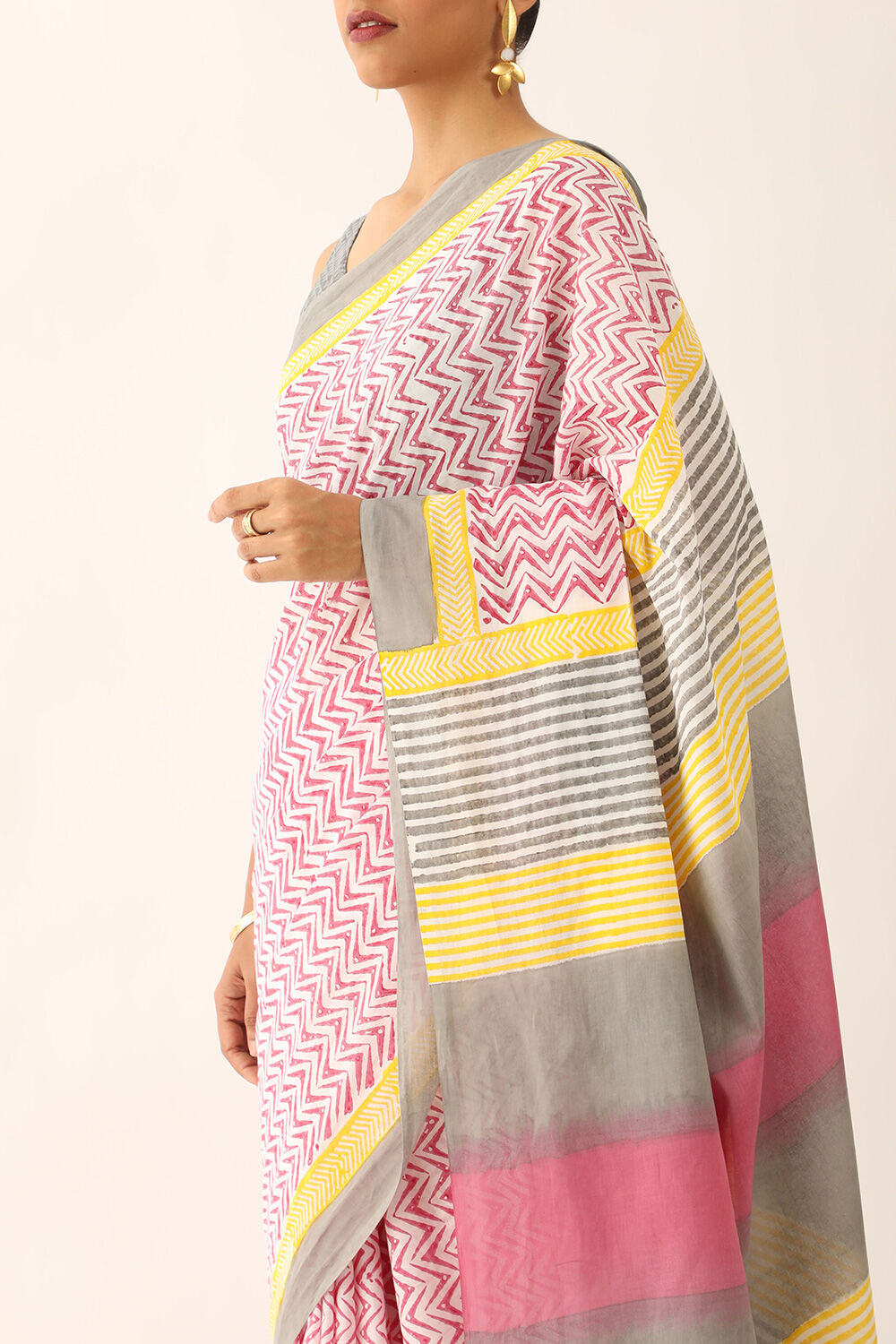 Pink Craft Pure Cotton Block Printed Saree image number null