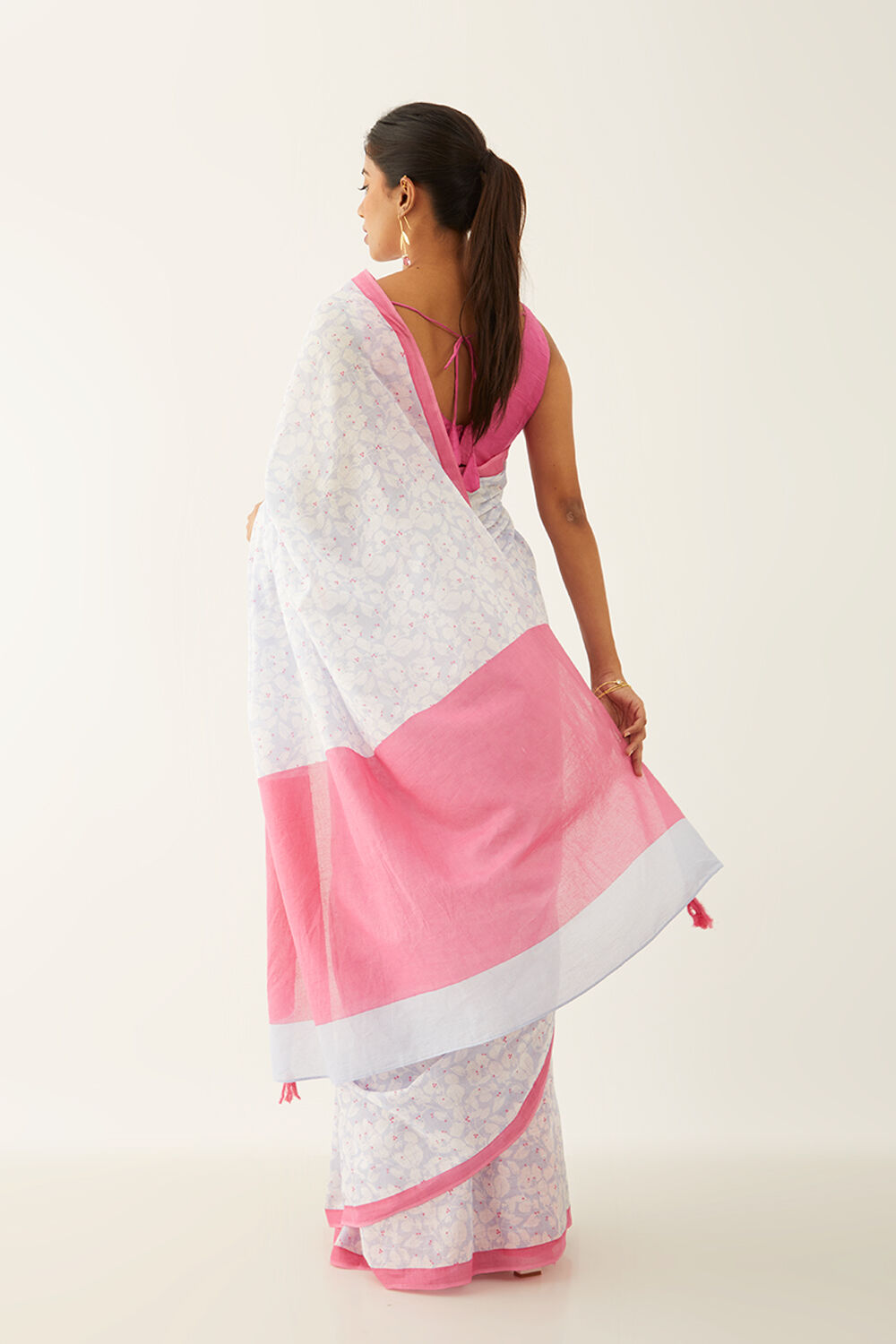 Blue Pure Cotton Mulmul Printed Saree image number null