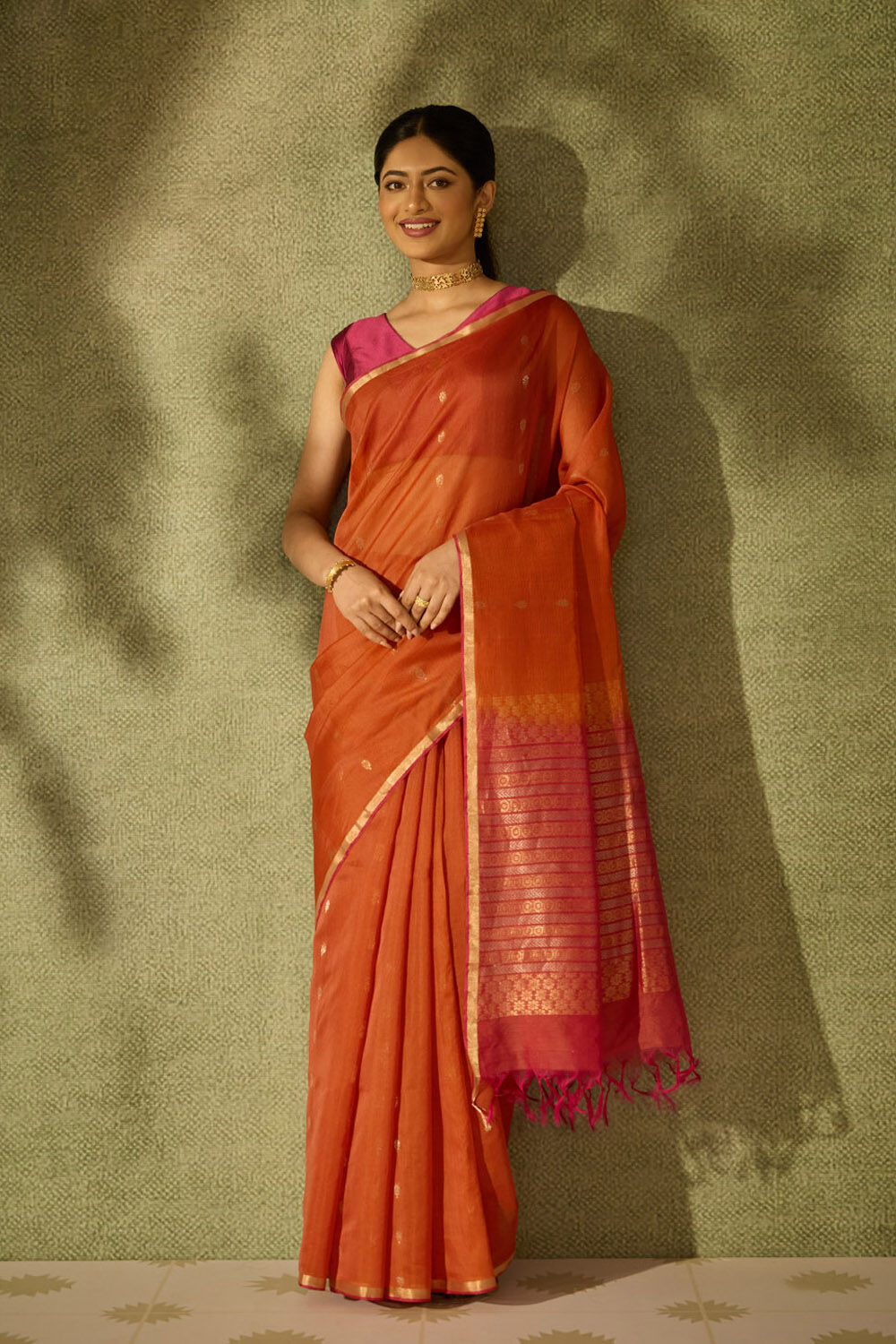 Light Orange Woven South Pure Silk Cotton Saree image number null