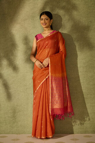 Light Orange Woven South Pure Silk Cotton Saree image number