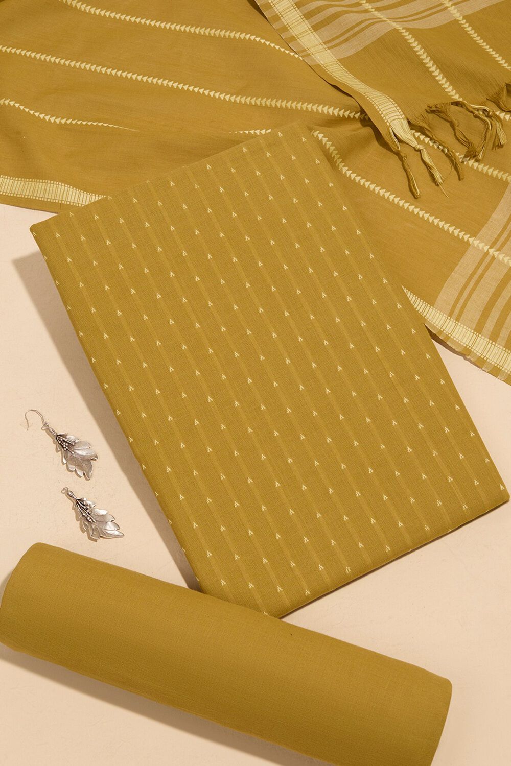 Yellow Woven Pure Cotton Unstitched Suit Set image number null