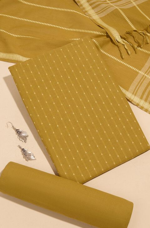Yellow Woven Pure Cotton Unstitched Suit Set