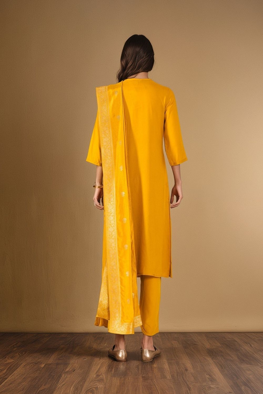 Yellow Viscose Embroidered Kurta Set image number null
