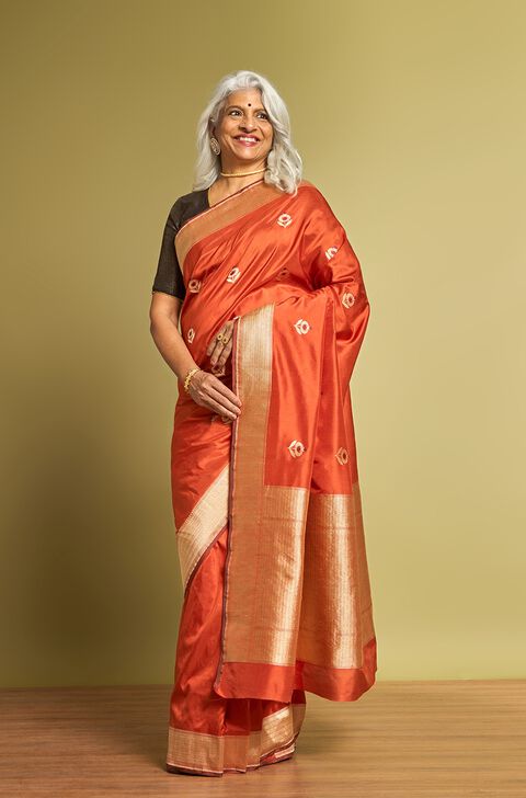 Orange Pure Silk Kadwa Banarasi Saree