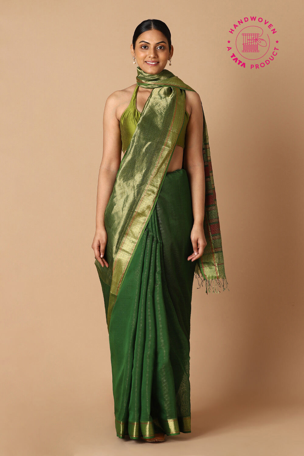 Green Pure Silk Cotton Maheswari Saree image number null