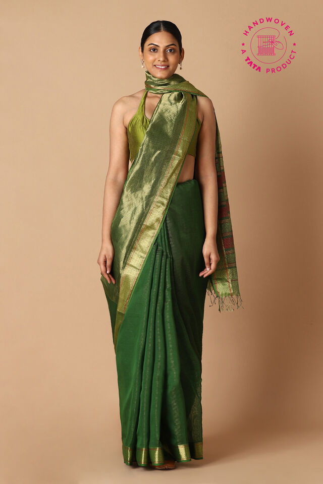 Green Pure Silk Cotton Maheswari Saree