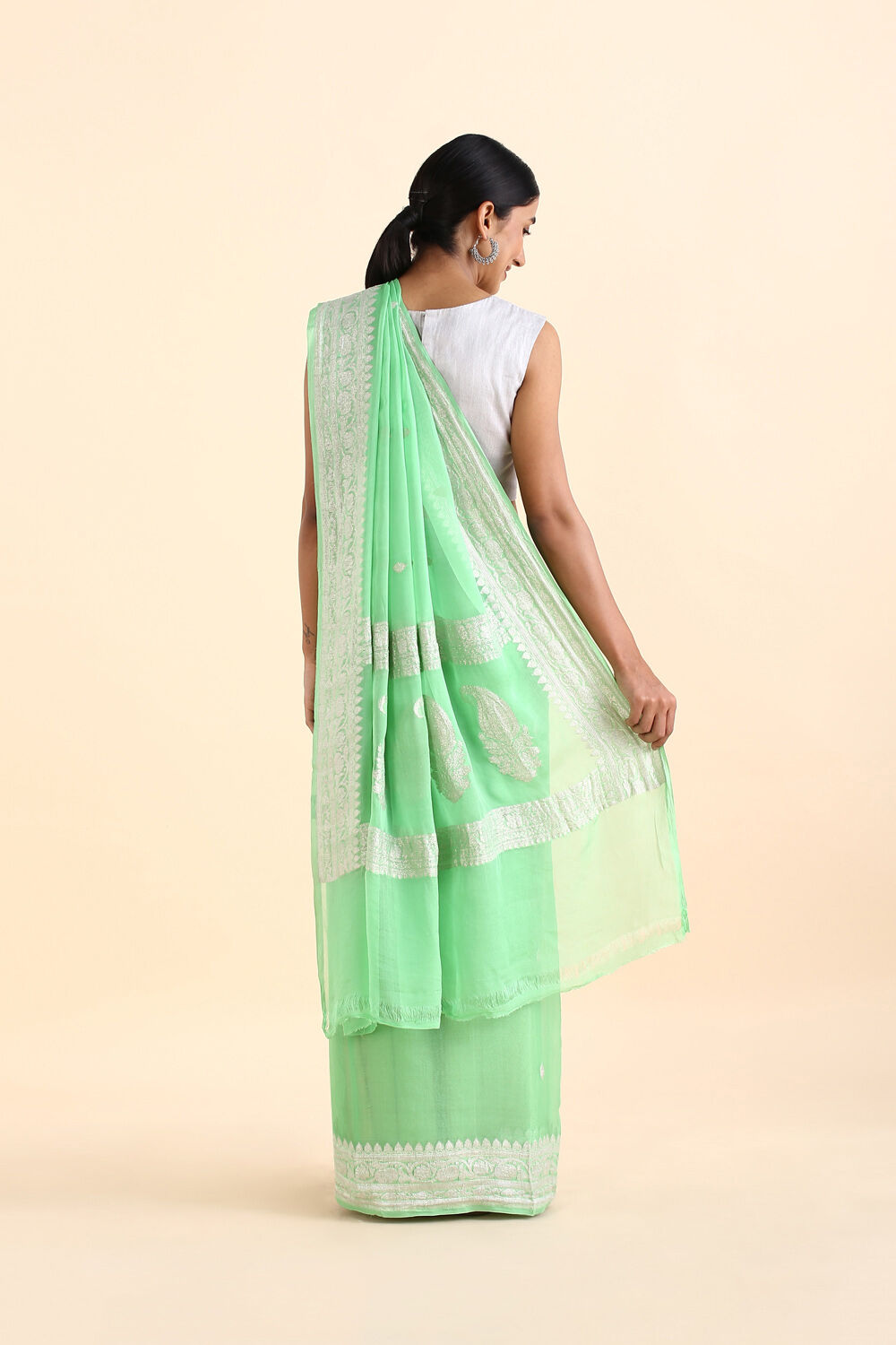 Green Pure Georgette Banarasi Saree image number null