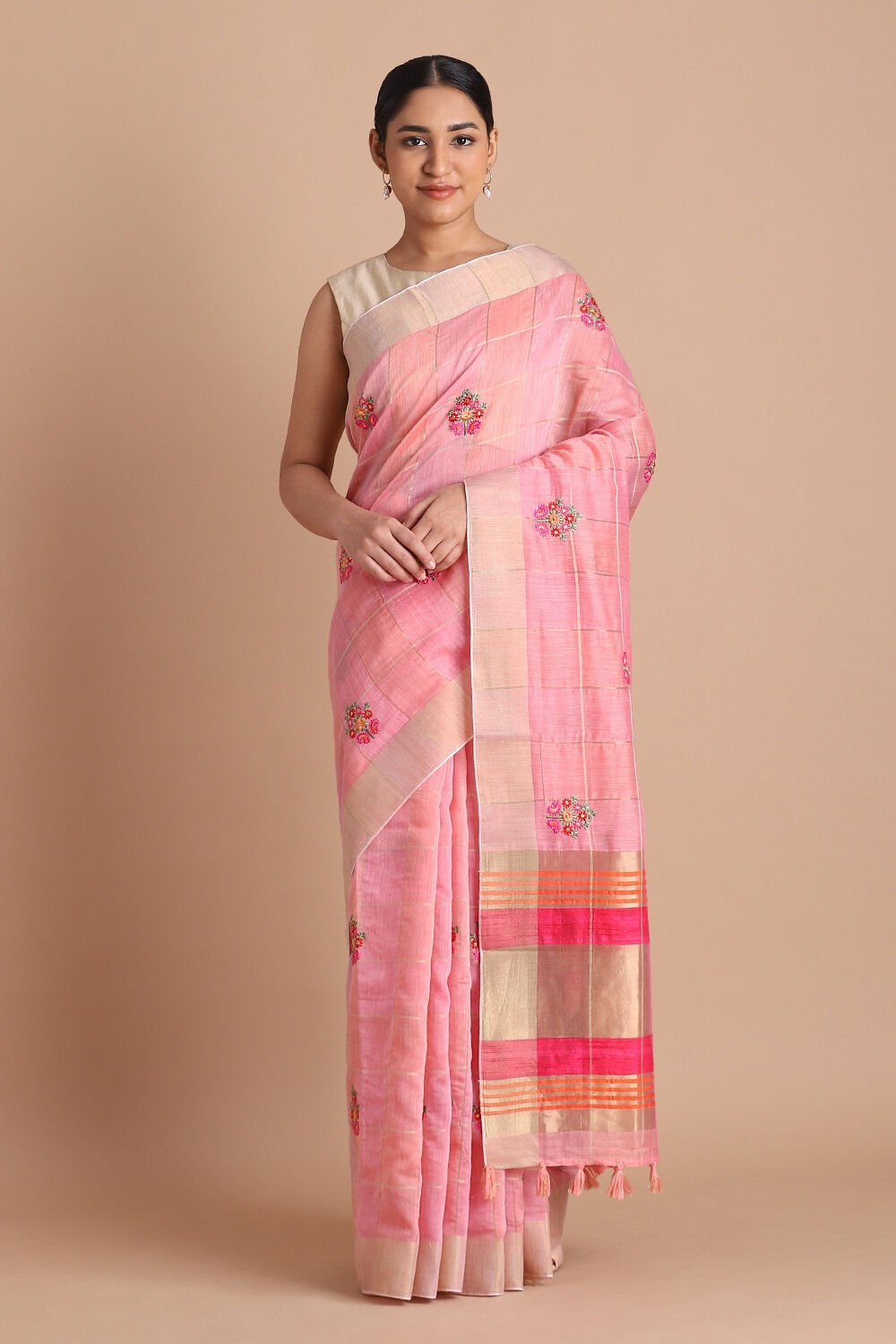 Pink Pure Embroidered Saree image number null