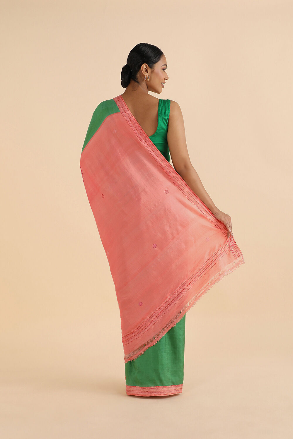 Green Pure Silk Kantha Saree image number null
