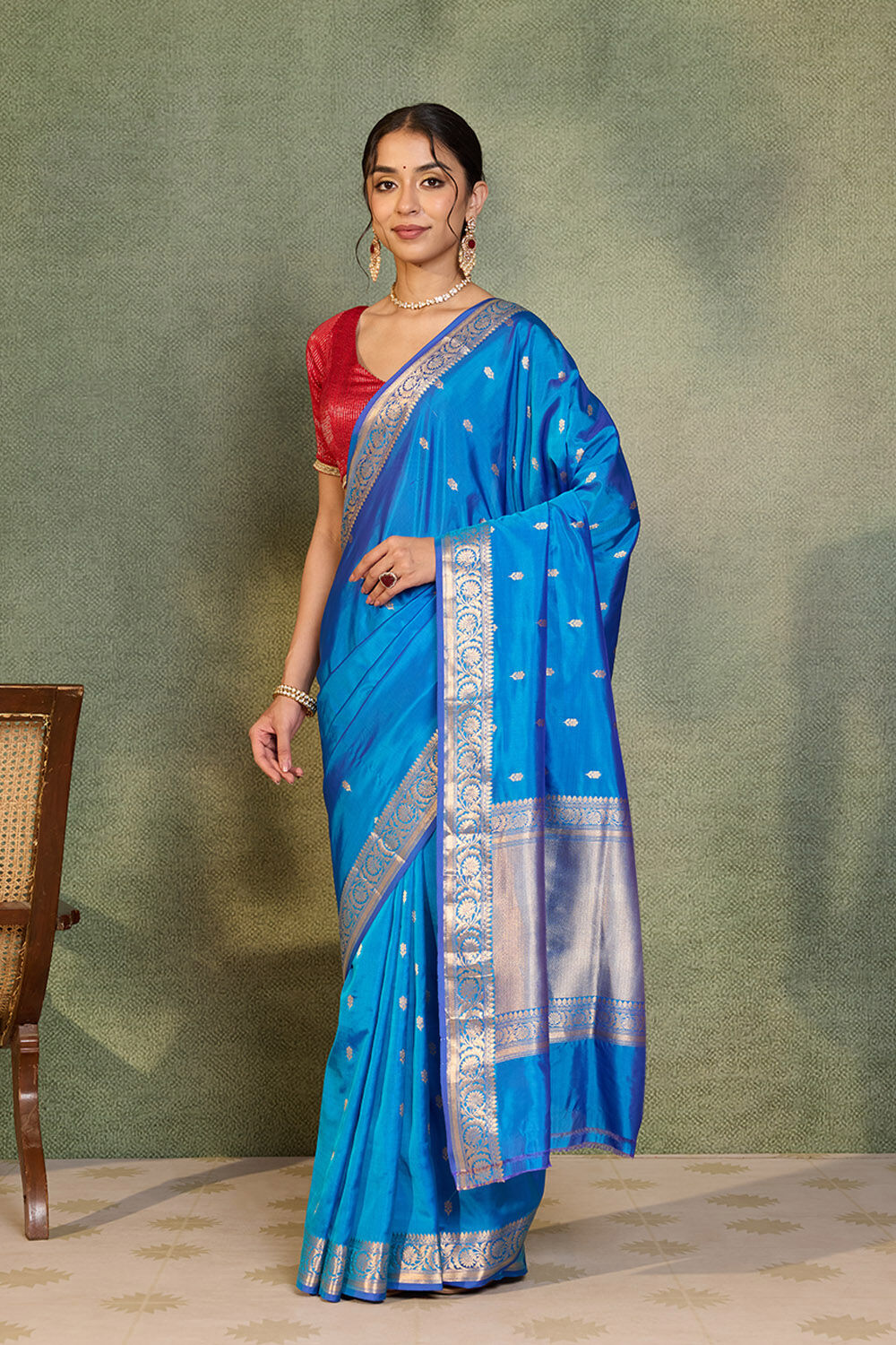 Blue Silk Viscose Cutwork Banarasi Saree image number null