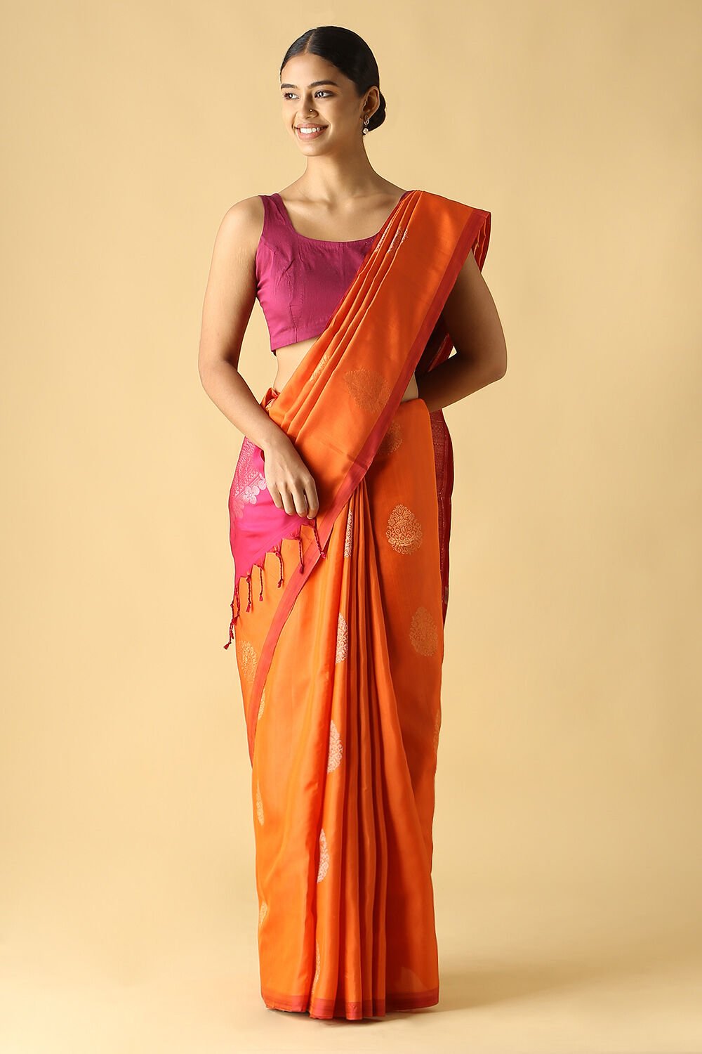 Dark Orange Pure Silk South Saree image number null