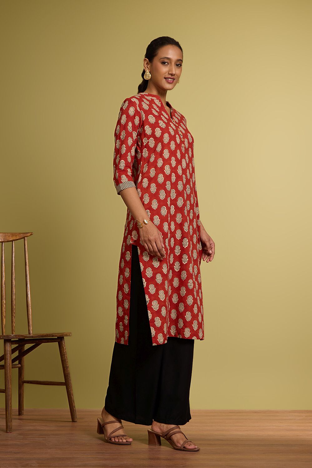 Dark Red Bagru Block Printed Pure Cotton Kurta image number null