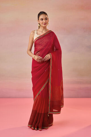 Red Viscose Organza Embroidered Saree image number