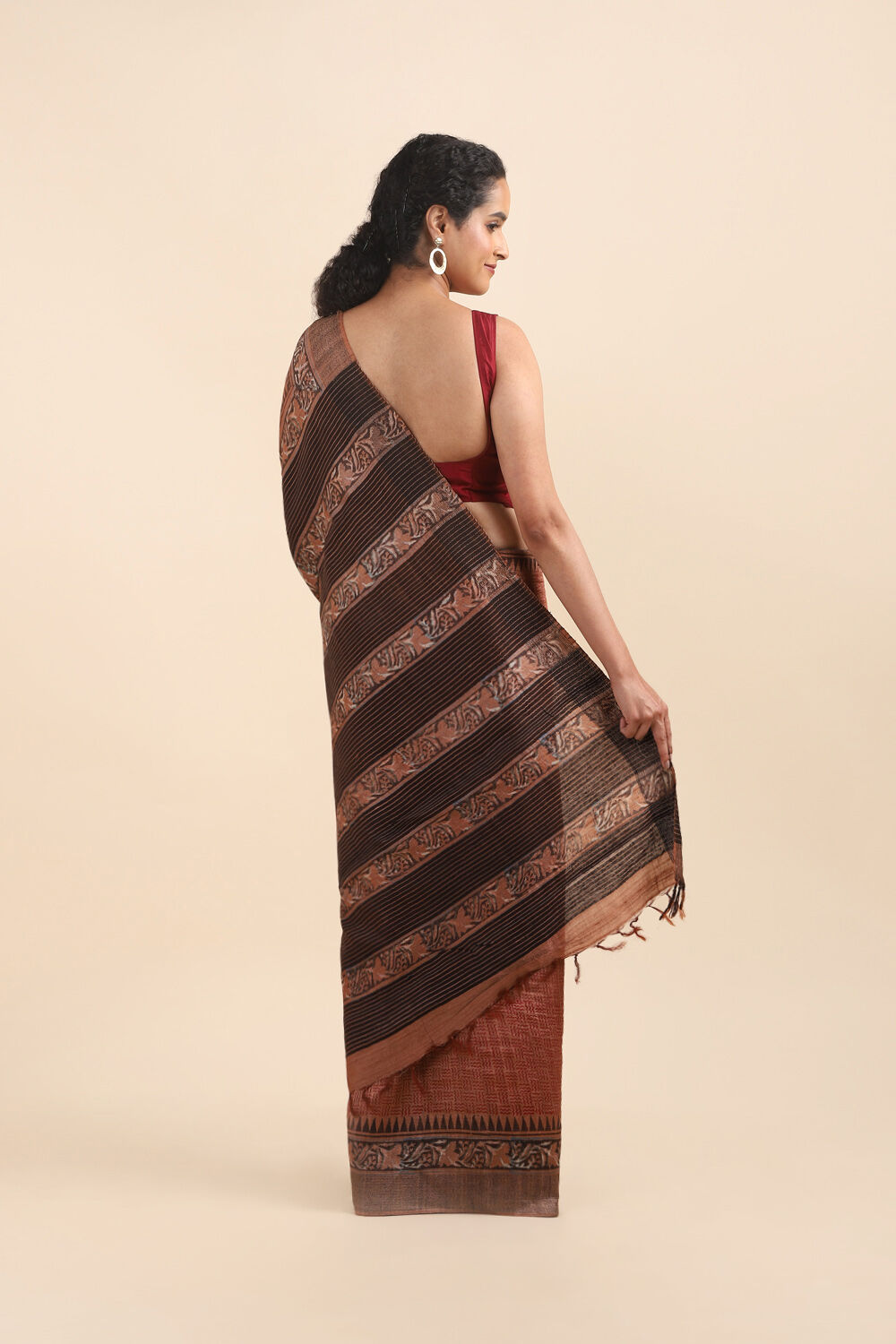 Brown Pure Tussar Printed Saree image number null