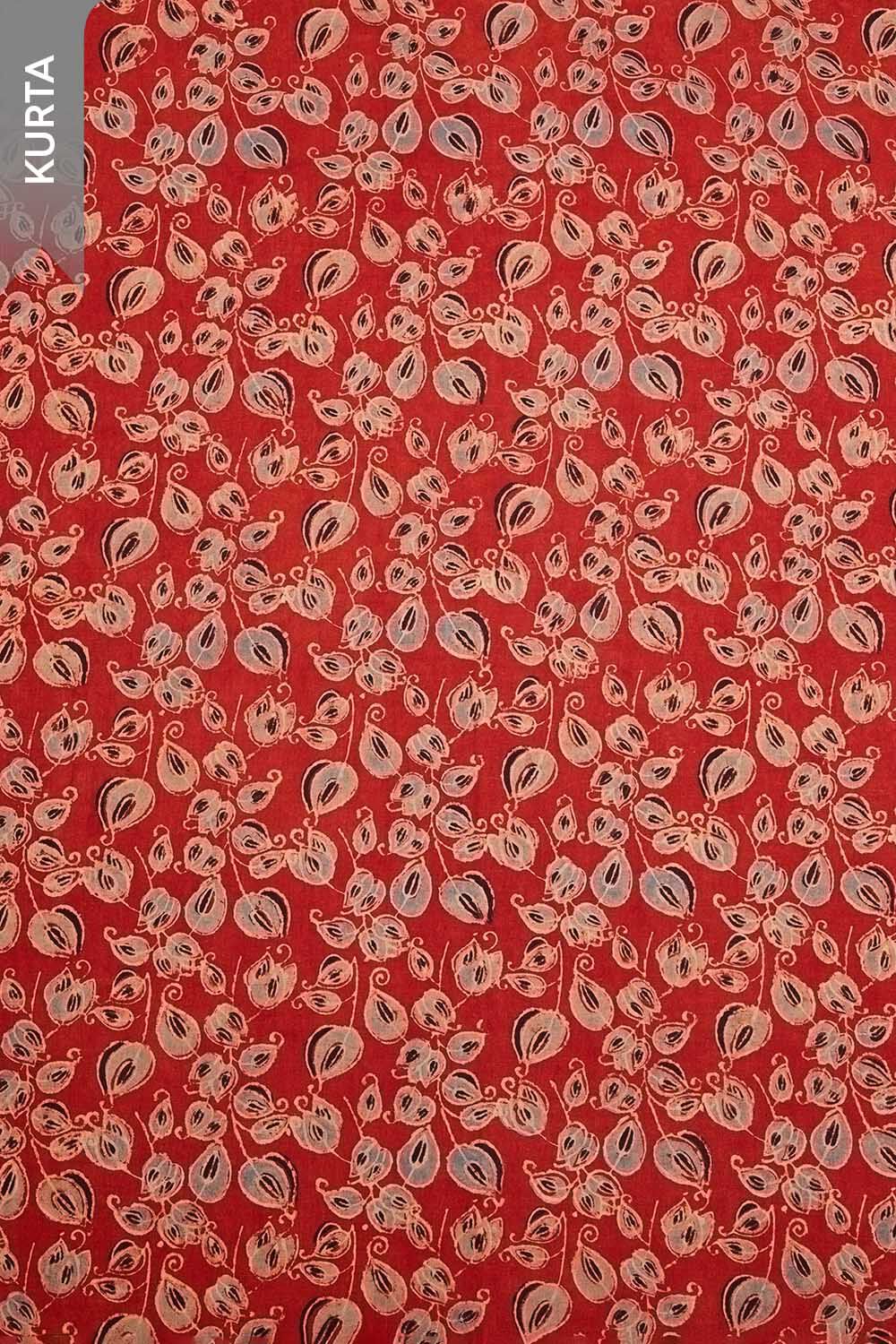 Red Block Printed Pure Cotton Unstitched Suit Set image number null