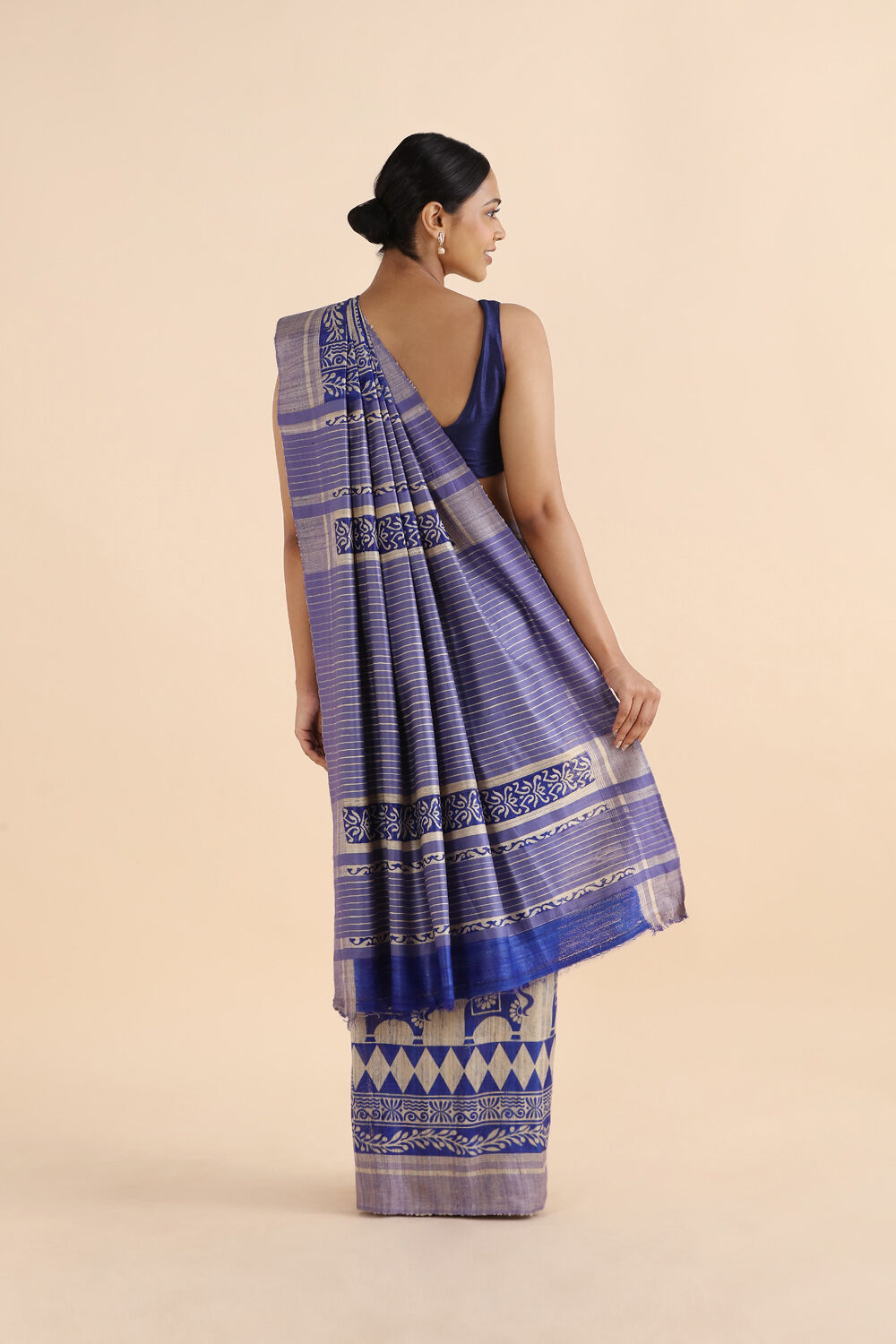 Blue Pure Tussar Printed Saree image number null
