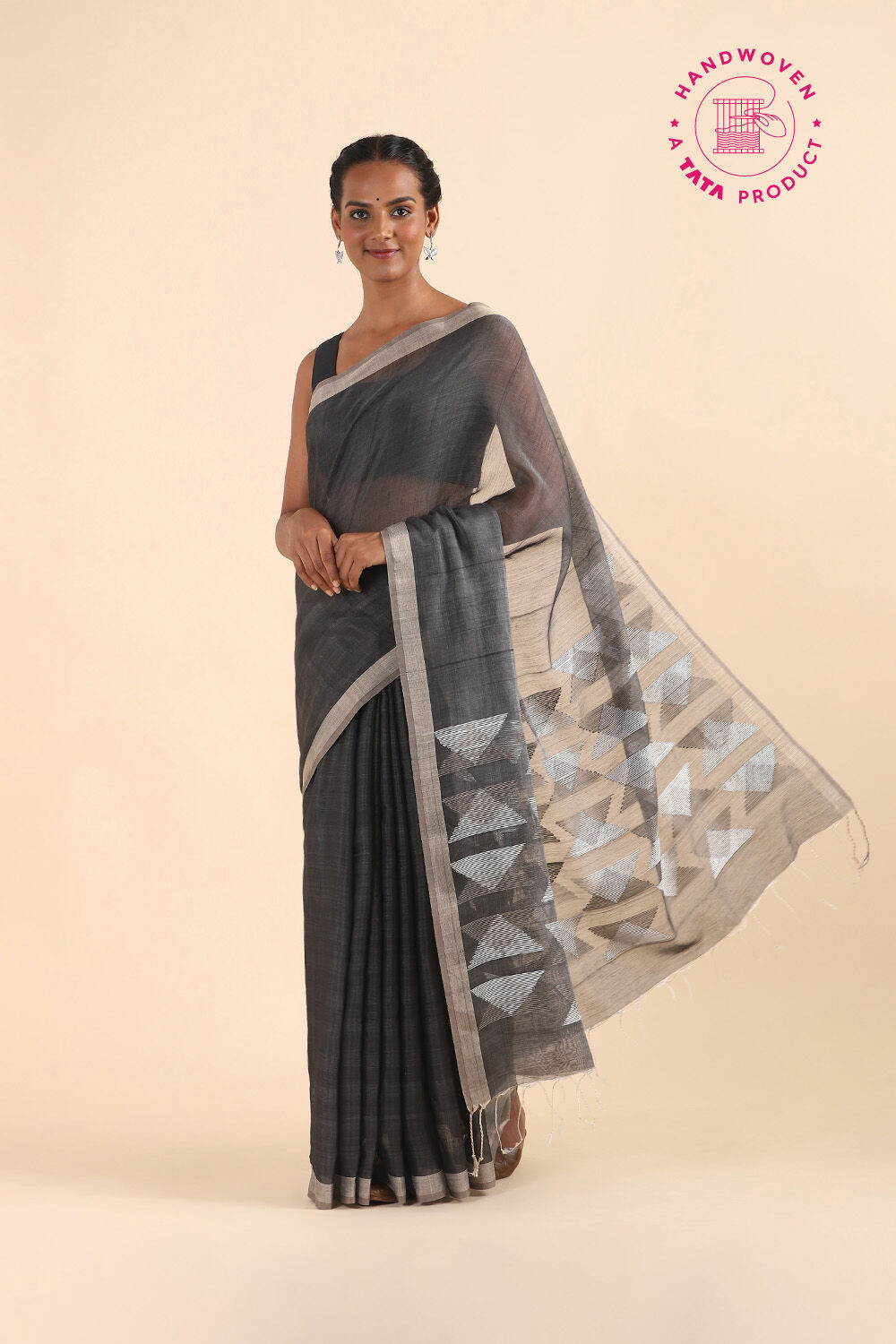 Black Pure Silk Cotton Bengal Saree image number null