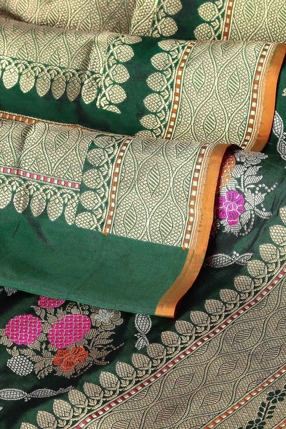 Dark Green Pure Silk Banarasi Saree image number null