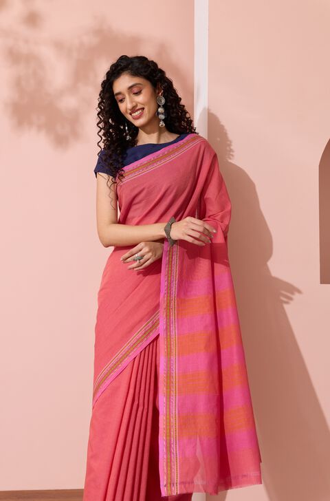 Light Pink Maharashtra Woven Pure Cotton Saree