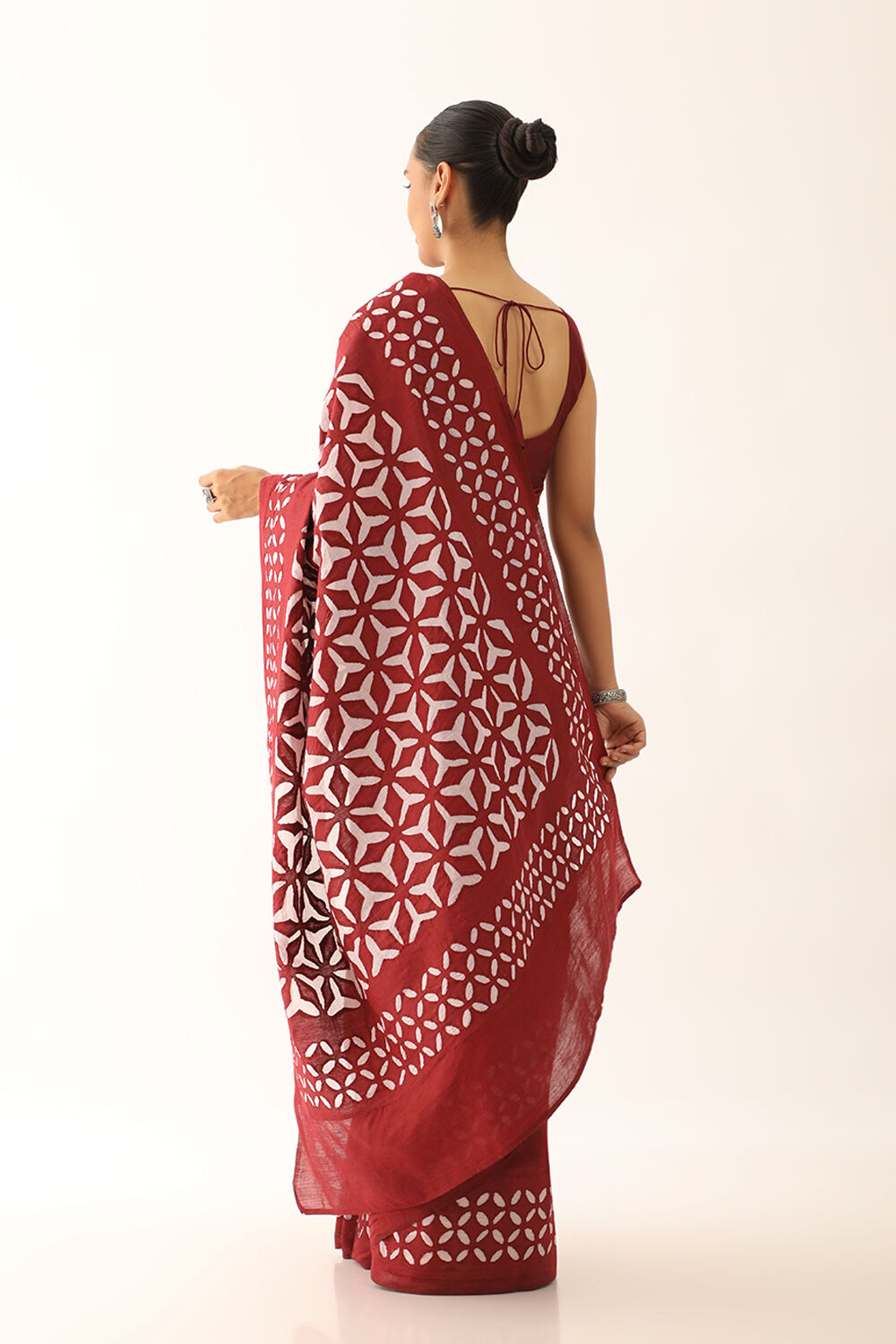 Dark Red Craft Pure Tussar Silk Applique Saree image number null