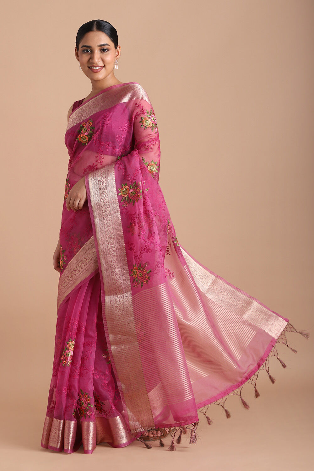 Pink Pure Embroidered Saree image number null