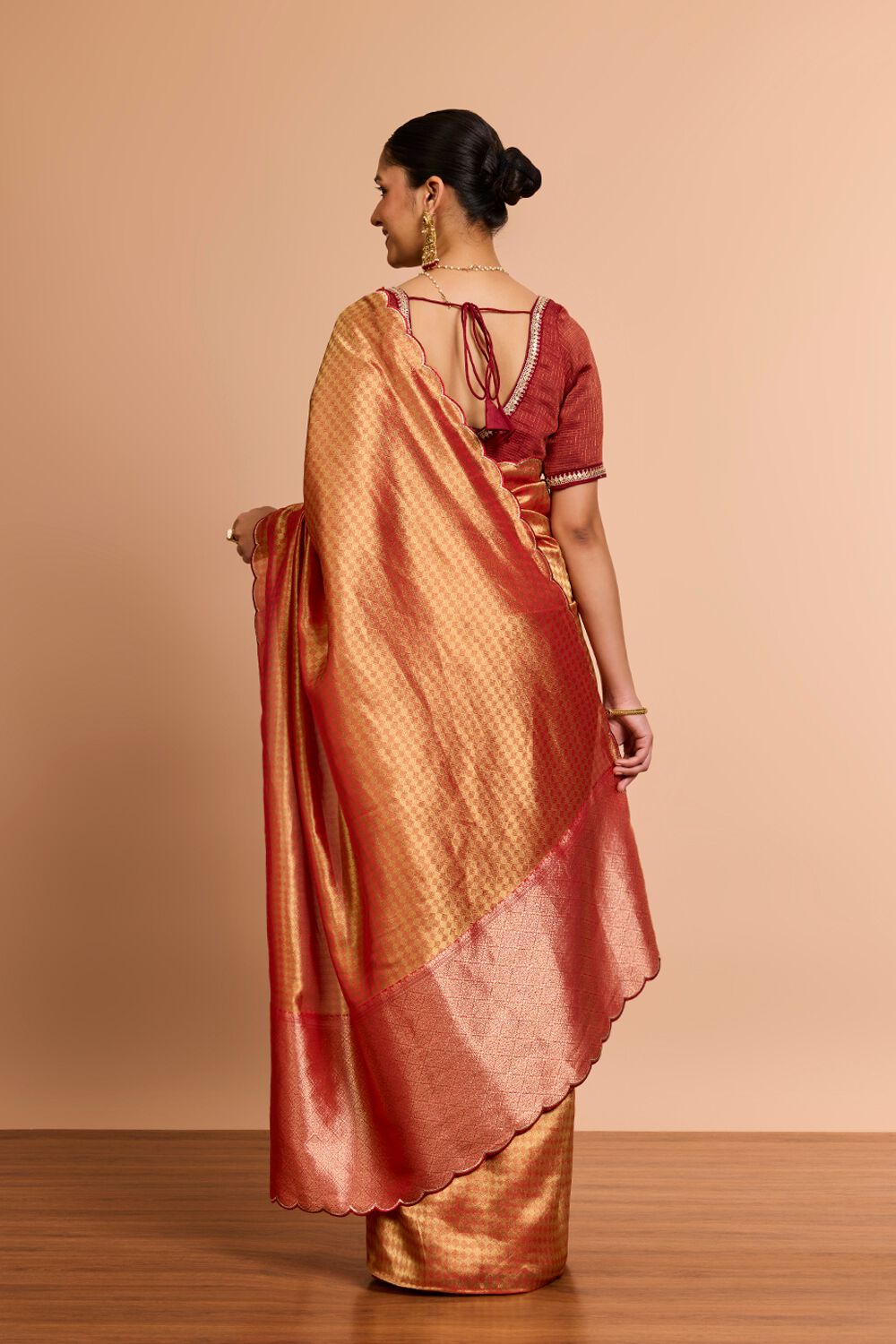 Red Woven Viscose Tissue Saree image number null