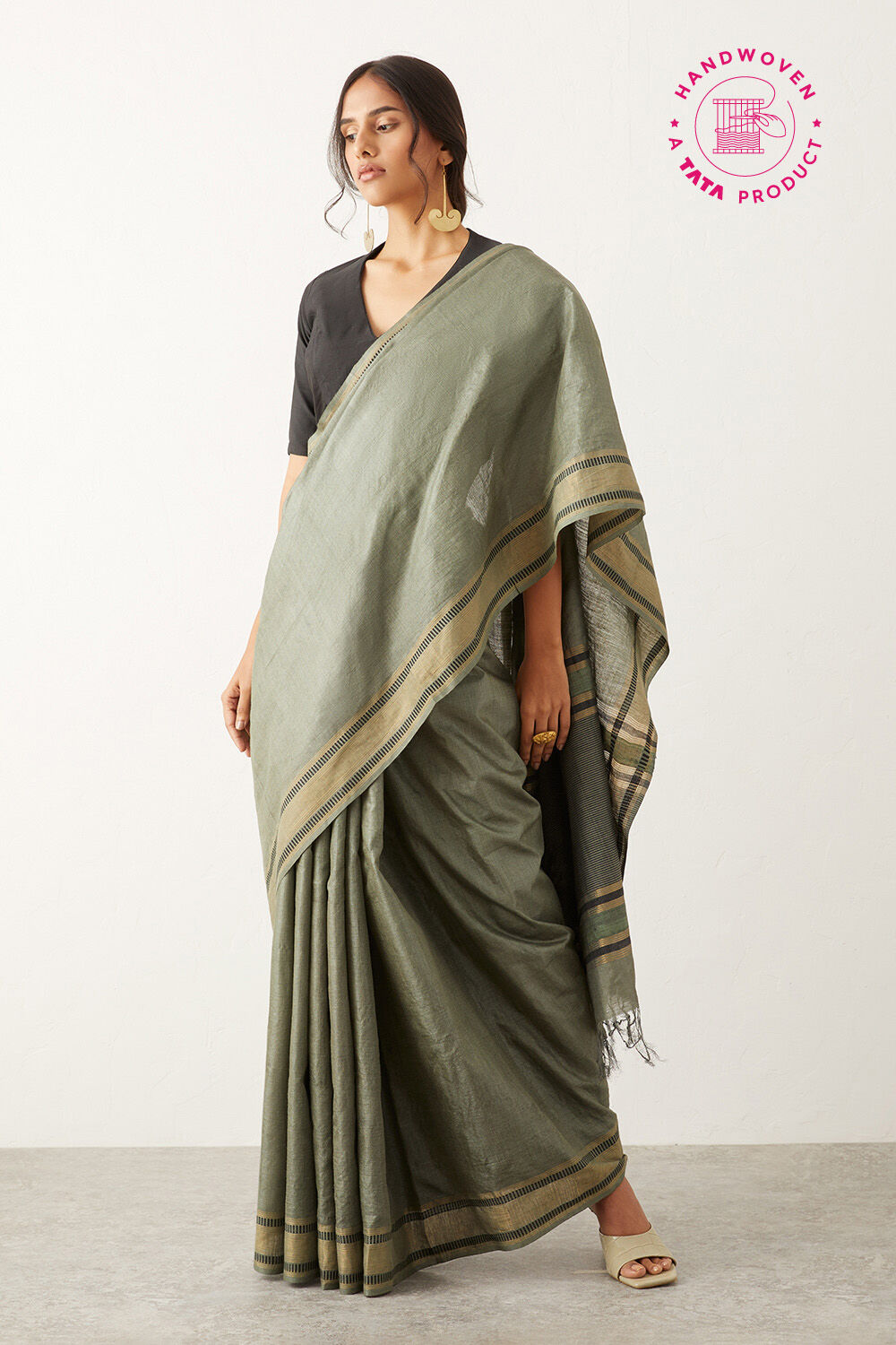 Light Green Pure Tussar Silk Woven Saree image number null