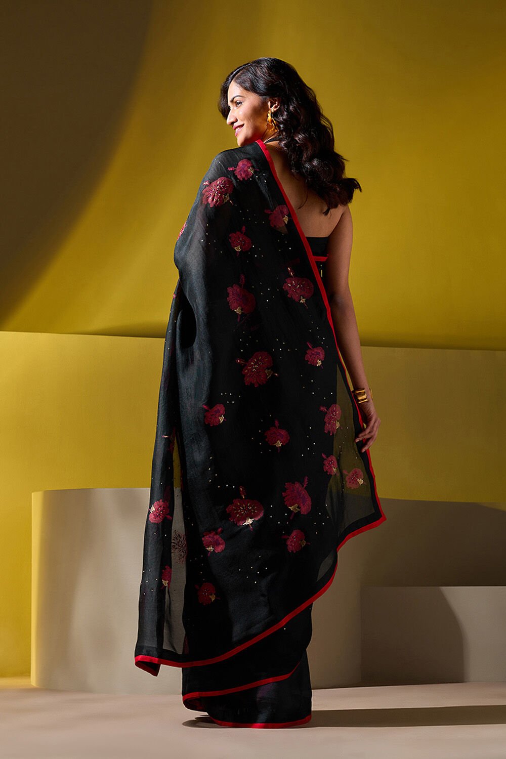 Black Pure Organza Printed Embroidery Saree image number null