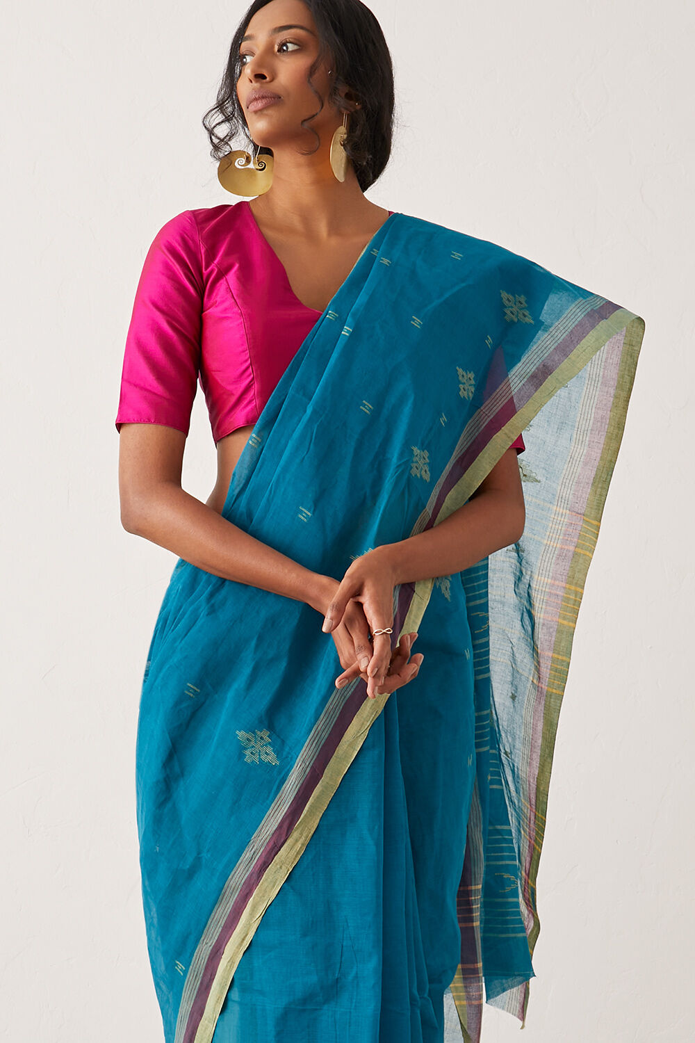 Blue Pure Cotton Bengal Saree image number null