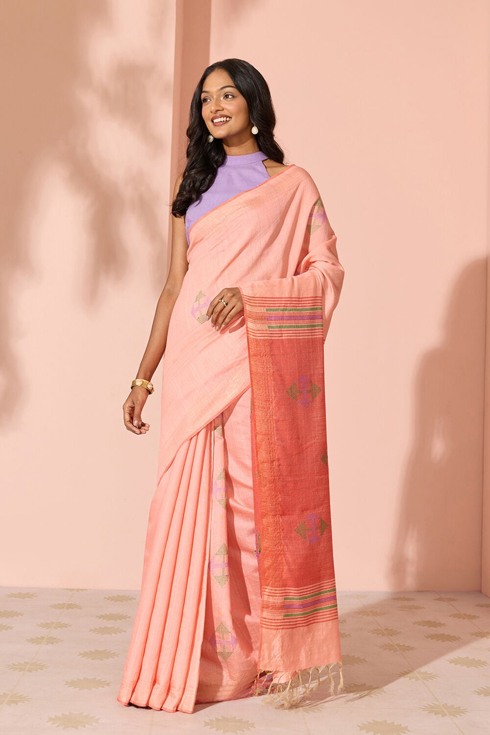 Light Pink Woven Silk Viscose Bhagalpur Saree image number null
