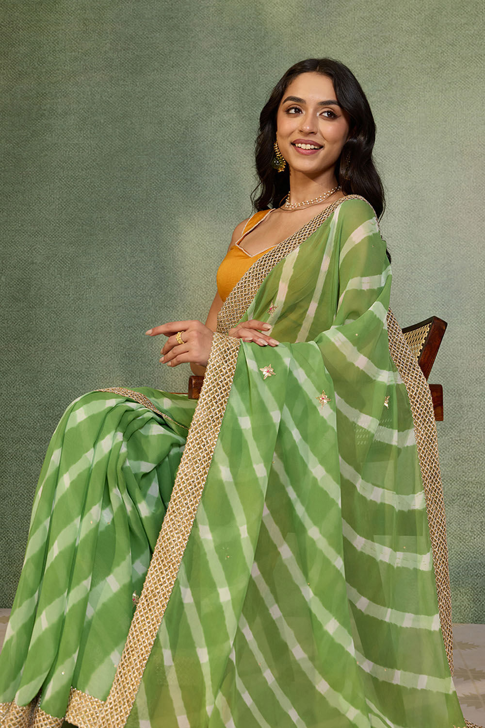 Light Green Gota Patti Viscose Georgette Rajasthan Saree image number null