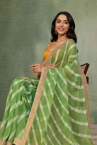 Light Green Gota Patti Viscose Georgette Rajasthan Saree image number