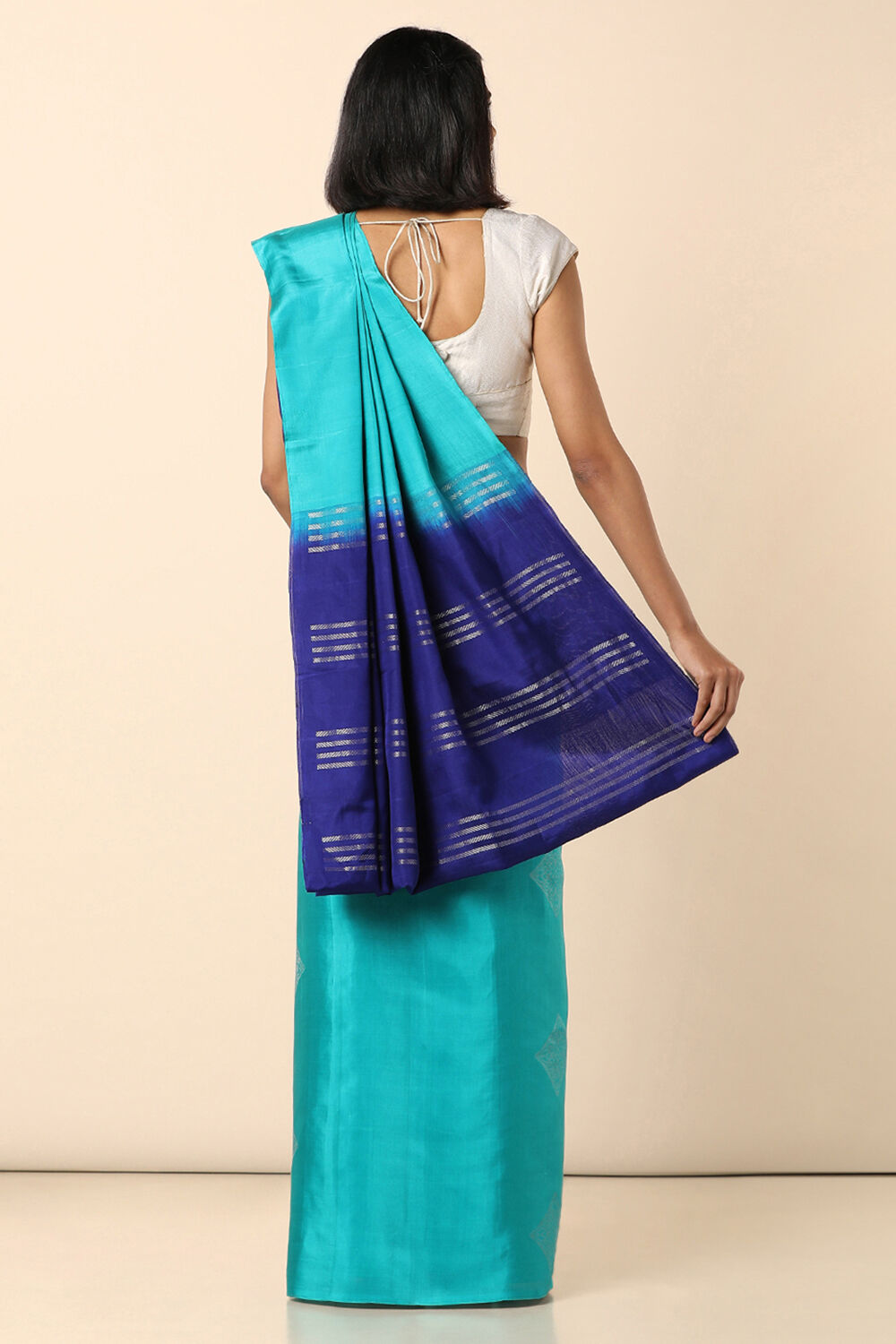 Blue Pure Silk Tencel South Saree image number null