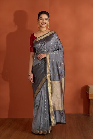 Grey Silk Viscose Cutwork Banaras Inspired Design Saree thumbnail image number null