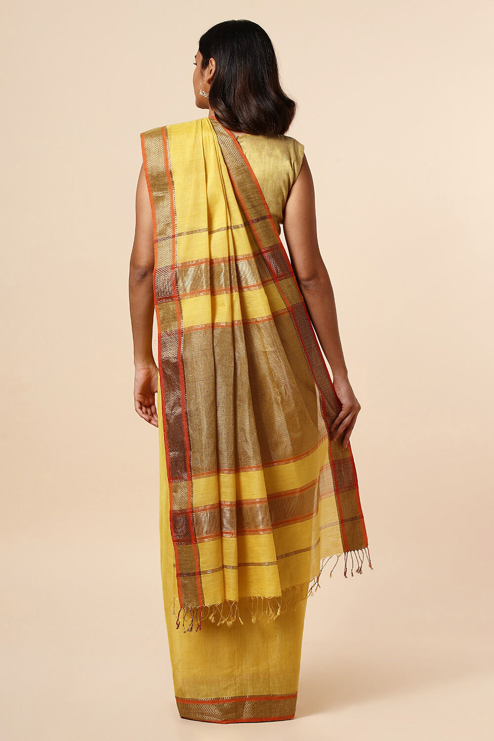 Yellow Pure Khadi Pure Silk Cotton Maheswari Saree image number null