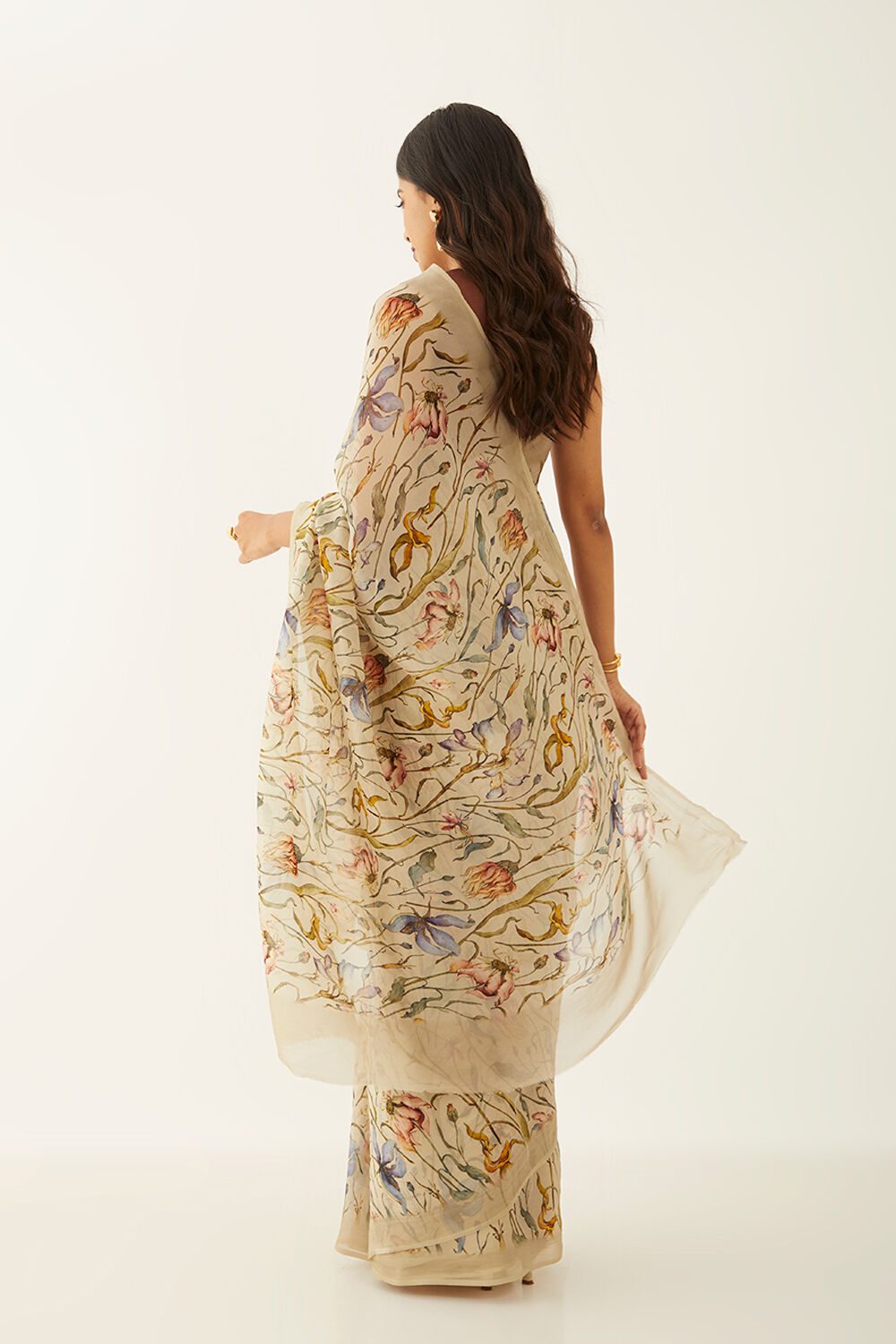 Beige Viscose Organza Digital Print Saree image number null