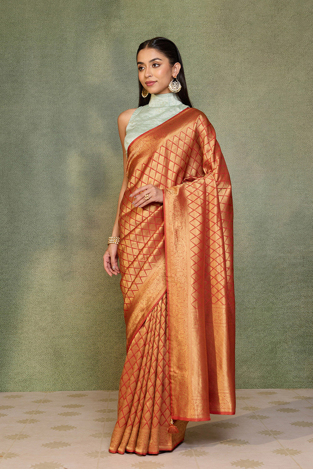 Dark Orange Woven Pure Viscose Saree image number null
