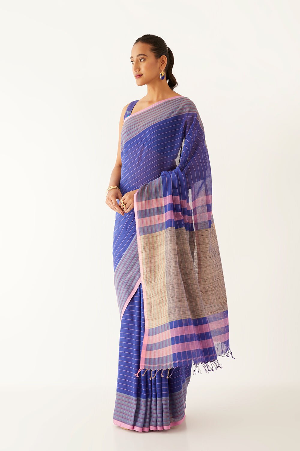 Blue Pure Cotton Bengal Saree image number null
