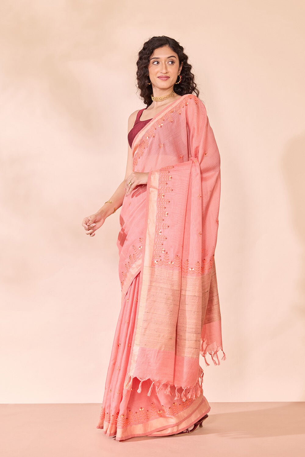 Light Orange Silk Viscose Embroidered Saree image number null