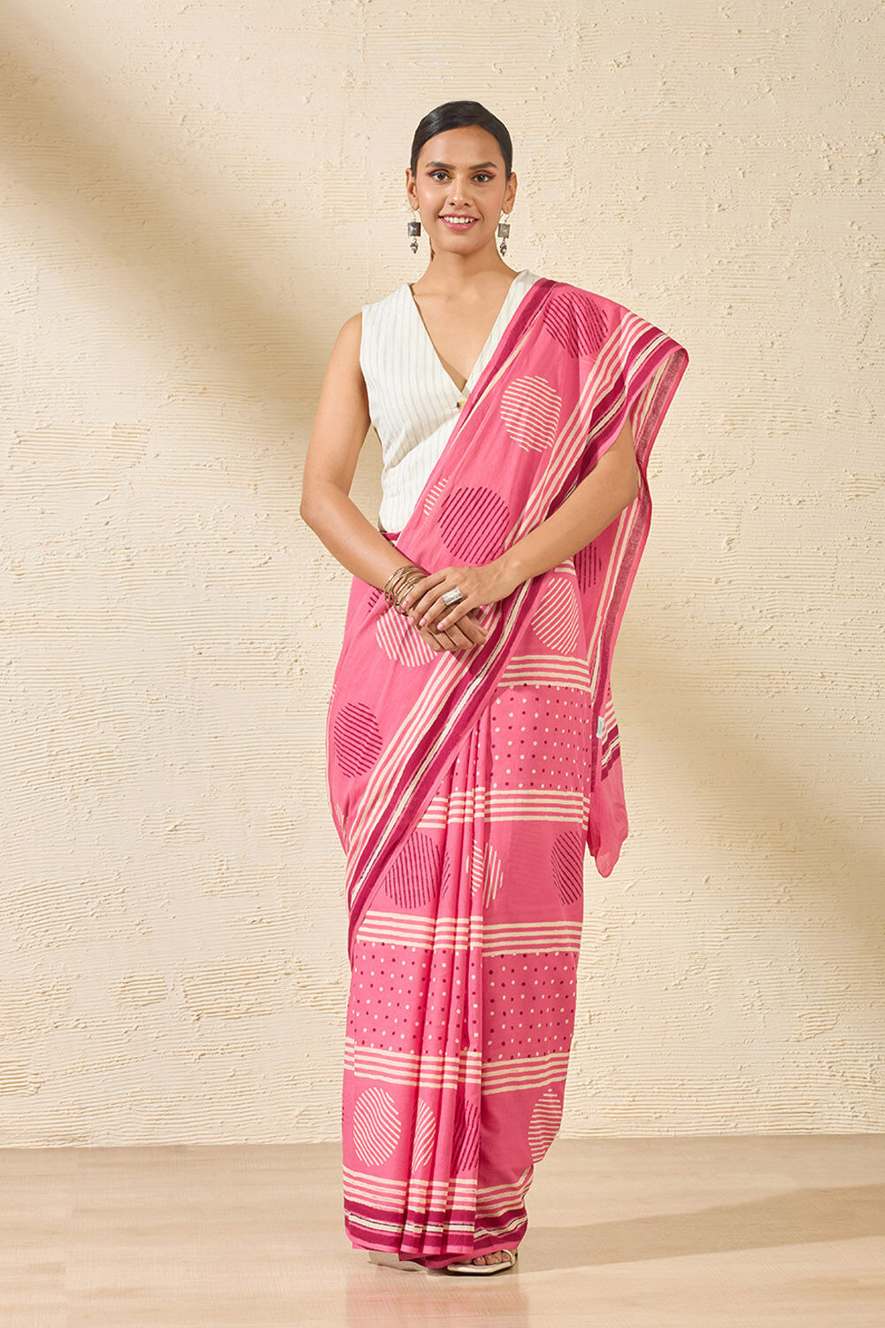 Light Pink Rajasthan Pure Cotton Dabu Block Printed Saree image number null