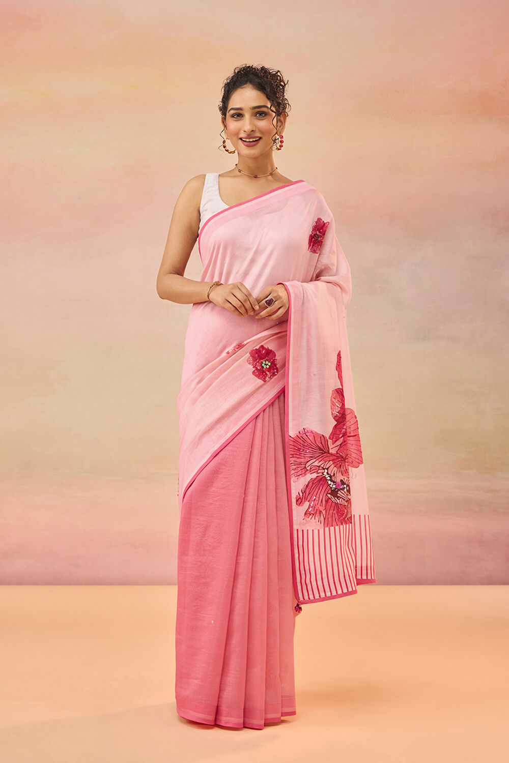 Light Pink Pure Silk Cotton Printed Saree image number null