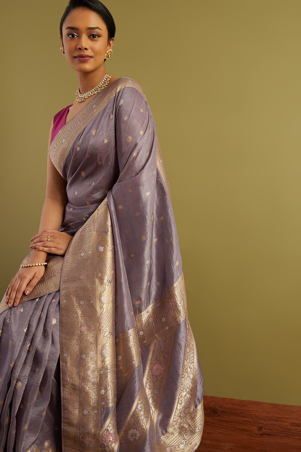 Violet Woven Viscose Luxe Saree image number null