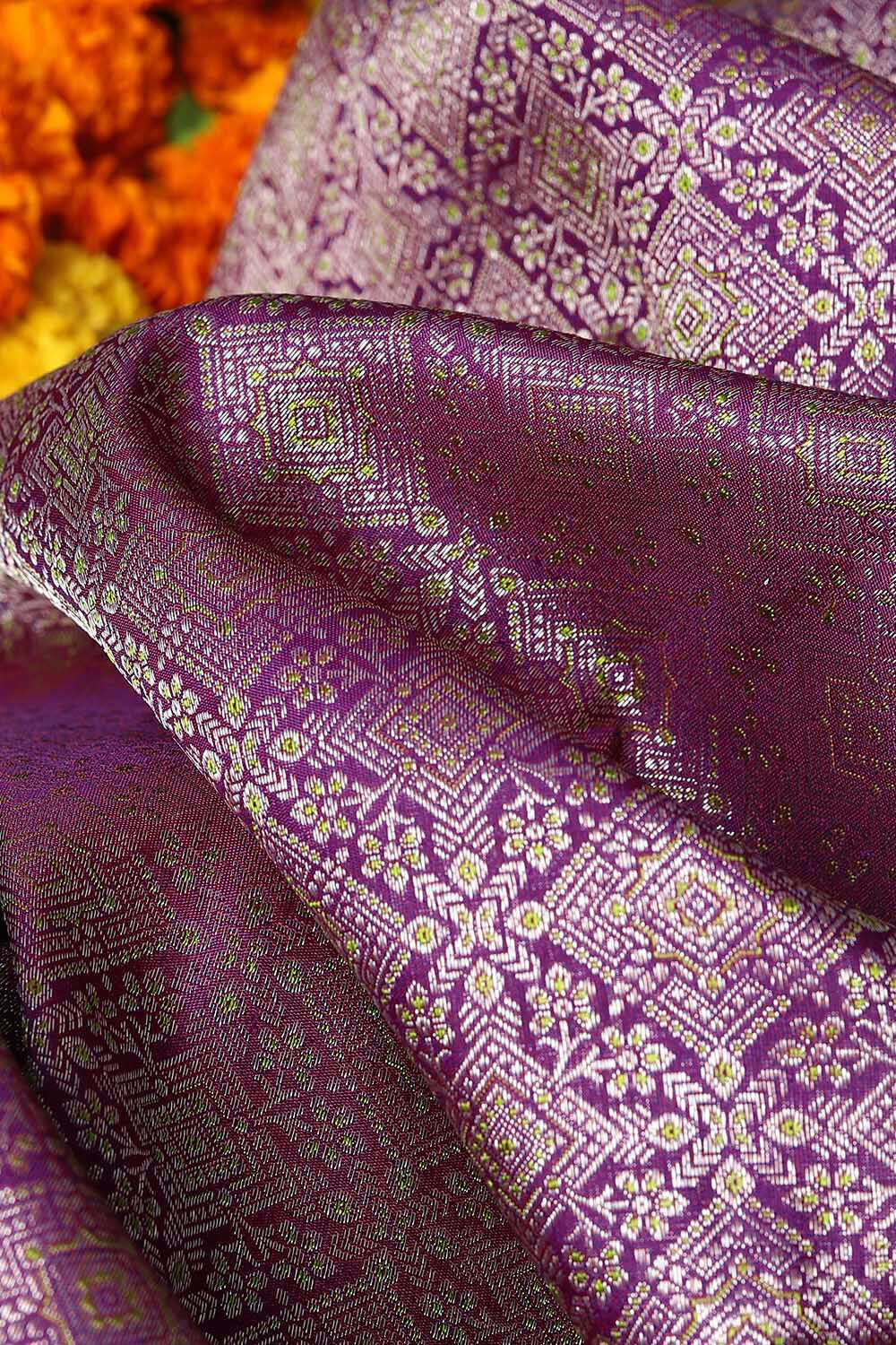 Purple Brocade Pure Silk Kanjivaram Saree image number null