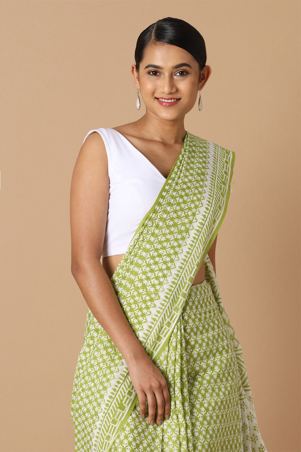 Light Green Pure Cotton Sanganeri Printed Saree image number null