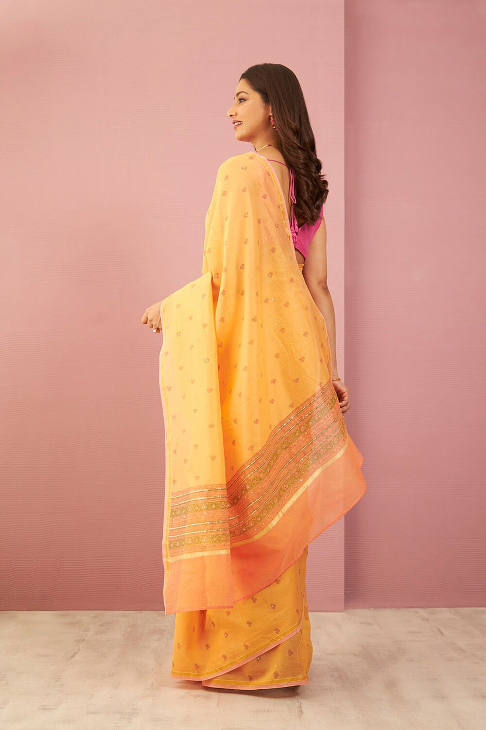 Orange Contemporary Pure Silk Cotton Printed Sanganeri Saree image number null