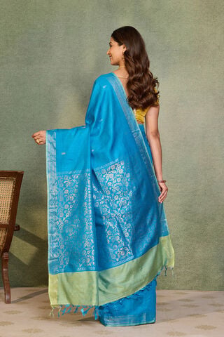 Blue Chattisgarh Woven Pure Tussar Silk Saree thumbnail image number null