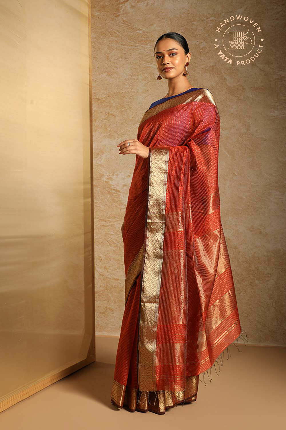 Brown Pure Silk Cotton Woven Maheshwari Saree image number null