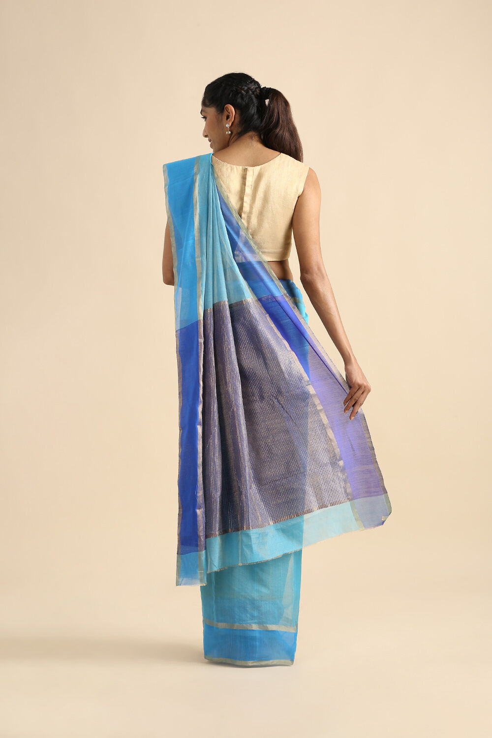 Light Blue Pure Cotton Tissue Chanderi Saree image number null