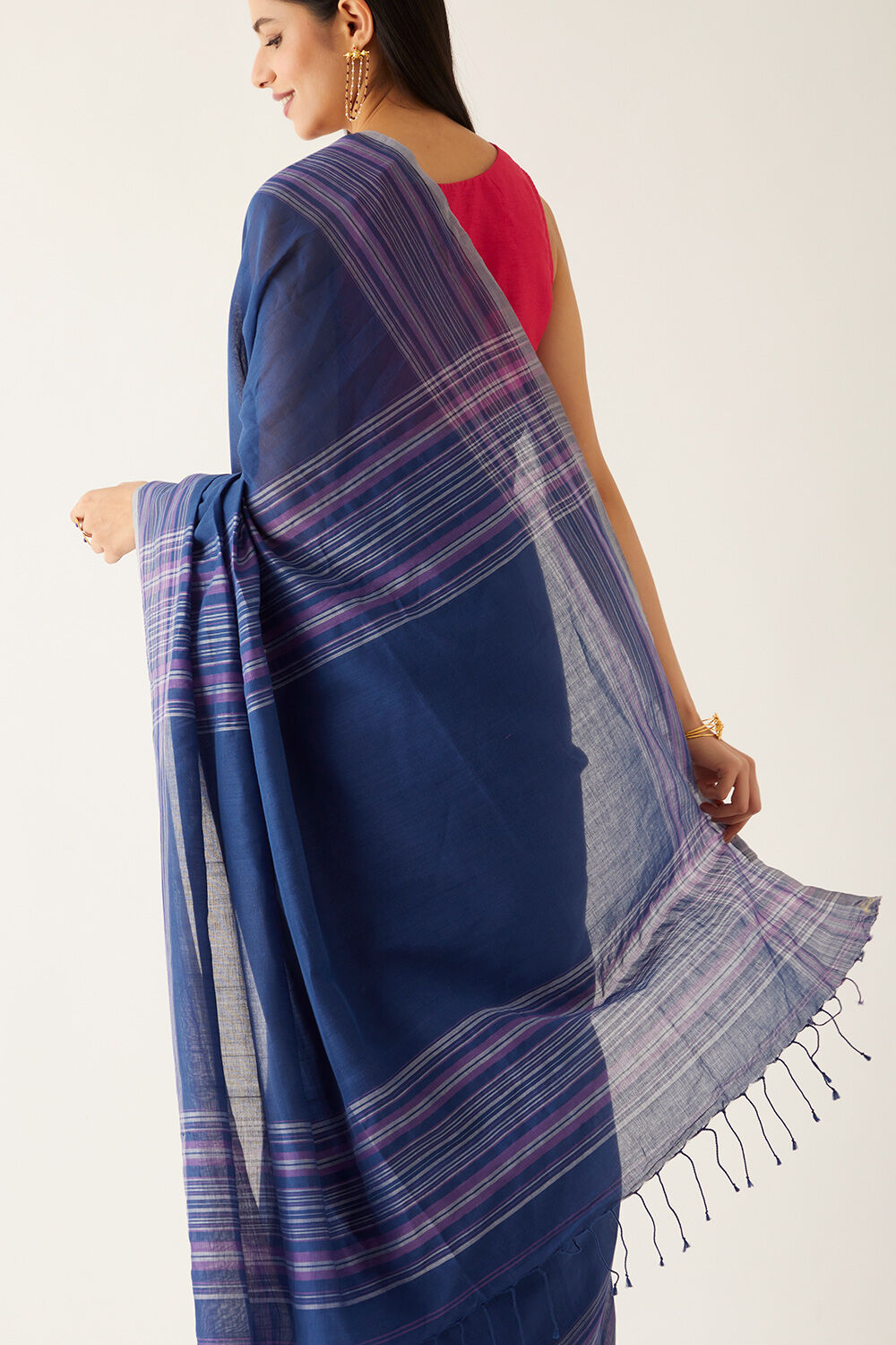 Blue Pure Cotton Bengal Saree image number null
