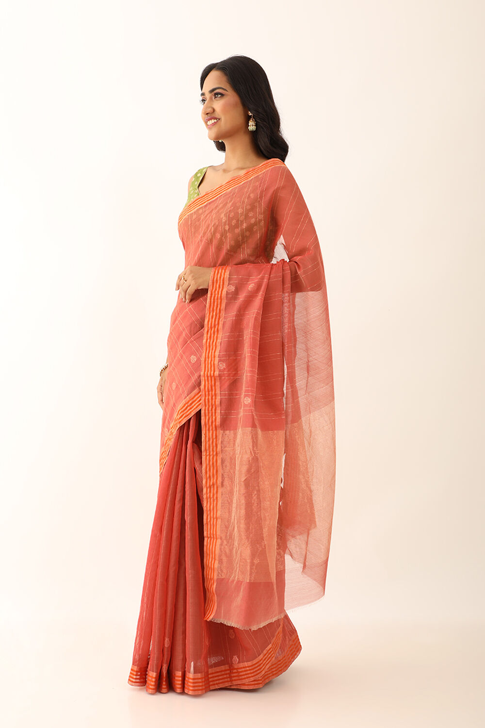 Dark Orange Pure Silk Cotton Woven Chanderi Saree image number null